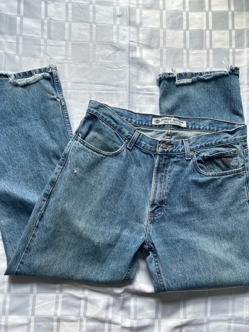 Harley Davidson Lightly Distressed Straight Leg Blue Jeans